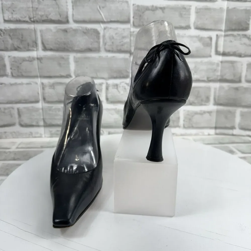 Stuart Weitzman Women's 9 M Dark Blue Leather Pointed-Toe Bow Classic Pumps